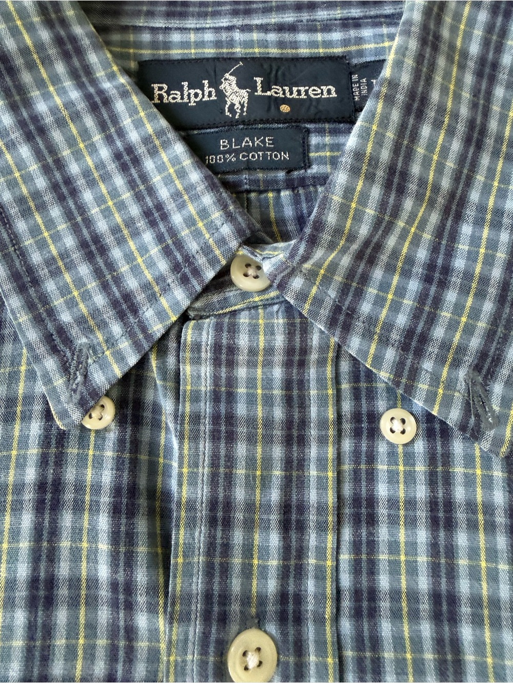 Ralph Lauren Blake Shirt Mens Large Blue Plaid Button Down 100% Cotton L/S